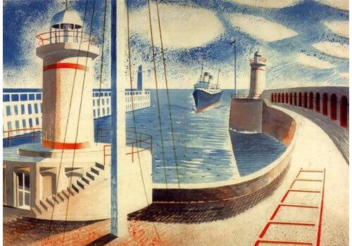 Greeting card - Newhaven Harbour by Eric Ravilious