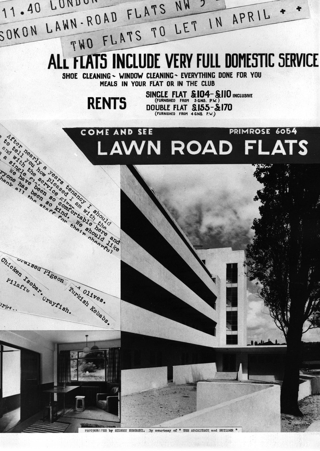 Postcard – Advertisement for Lawn Road Flats