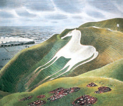 Greeting card - White Horse and Train by Eric Ravilious